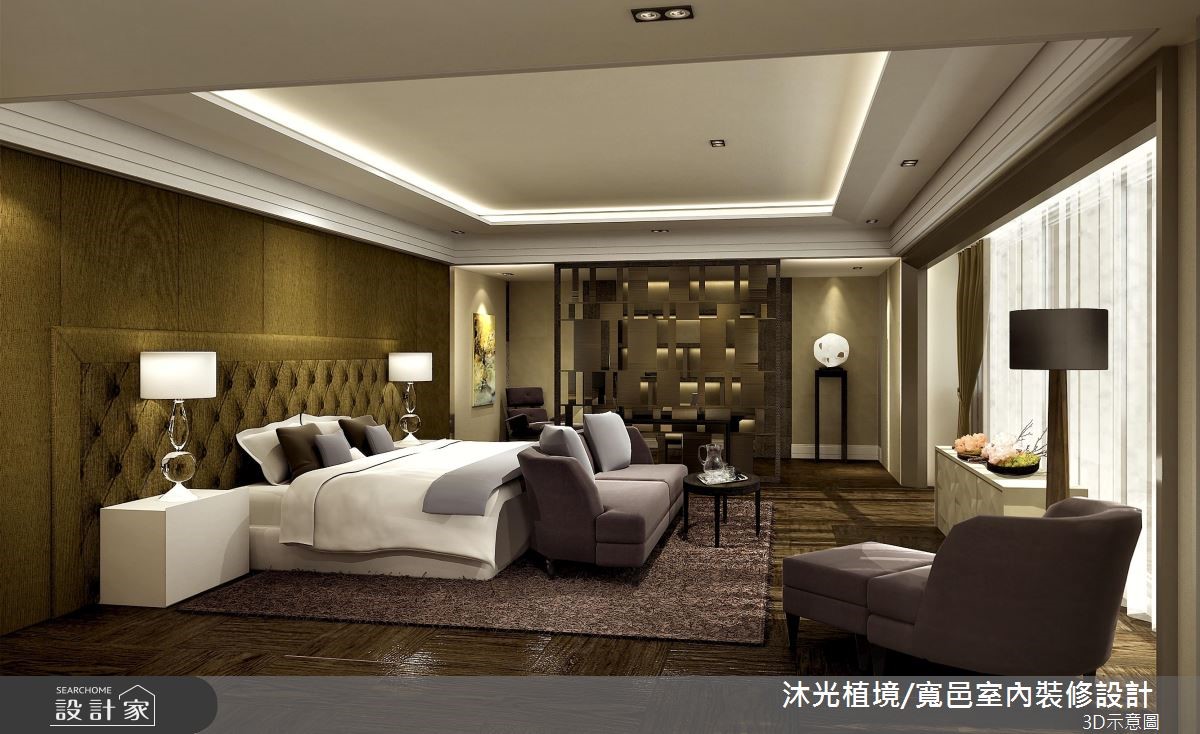 以現代奢華的風格打造,納入一處戶外陽台,將窗簾收整